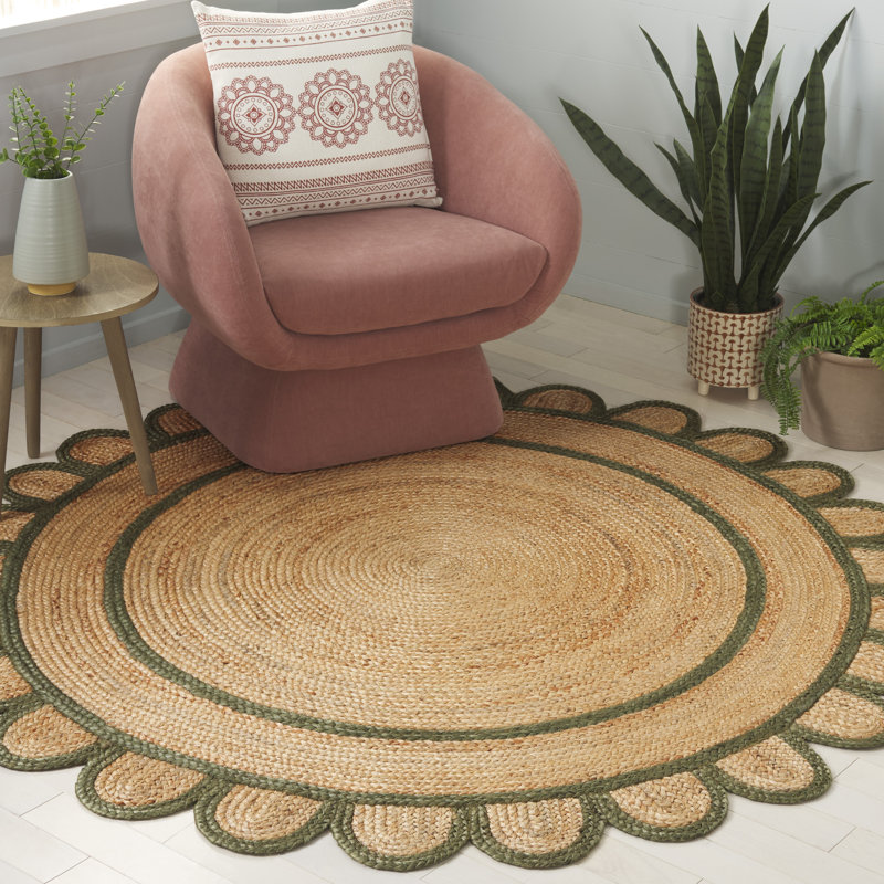 Natural Fiber Handwoven Jute Geometric Indoor Use Only Rug, Round 6'