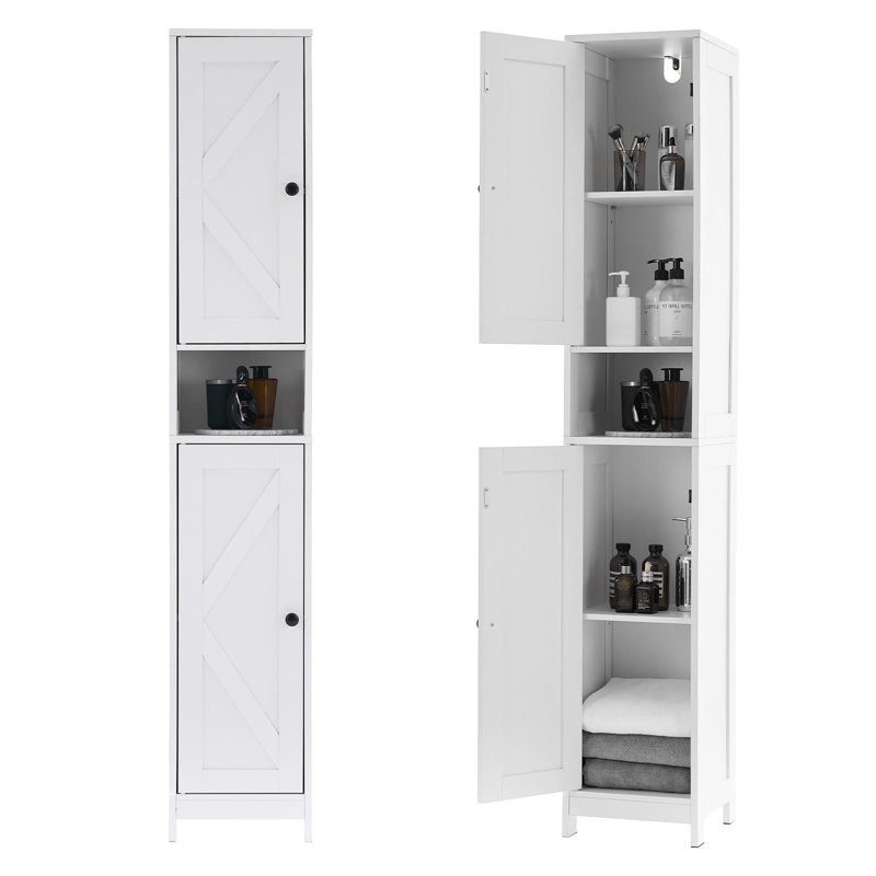 Multi-Functional Narrow Storage Cabinet, 66'' Tall Narrow Bathroom Cabinet & Adjustable Shelves, White