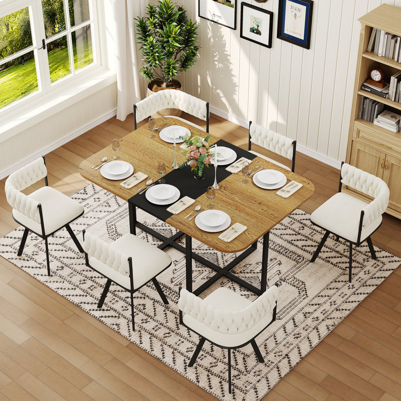 Ensemble de table de salle à manger 7 pièces, 1 table de salle à manger et 6 chaises rembourrées pour la salle à manger
