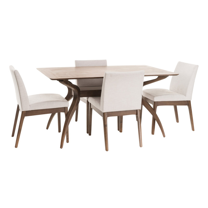 Dashone 4-Person Four-Leg Dining Set, Natural Walnut, Light Beige