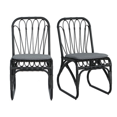 Ensemble de 2 chaises de salle à manger d'extérieur en osier avec coussins lavables