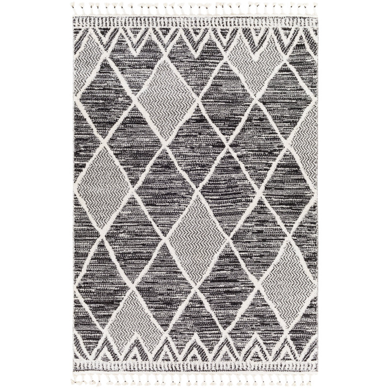 Tapis noir / crème Elwell, Rectangle 6 pi 7 po x 9 pi