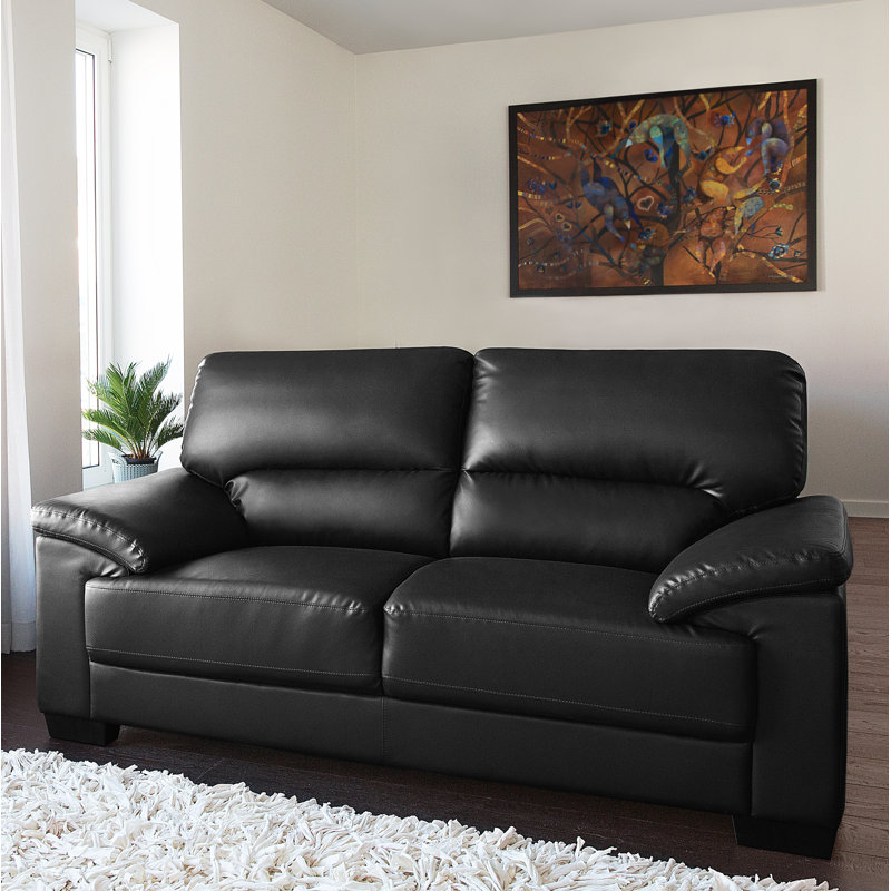 2 Seater Faux Leather Loveseat, Black