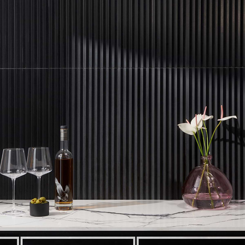 Stonework Black Jade 12x24 Marble Tile, Peak 3D Satin