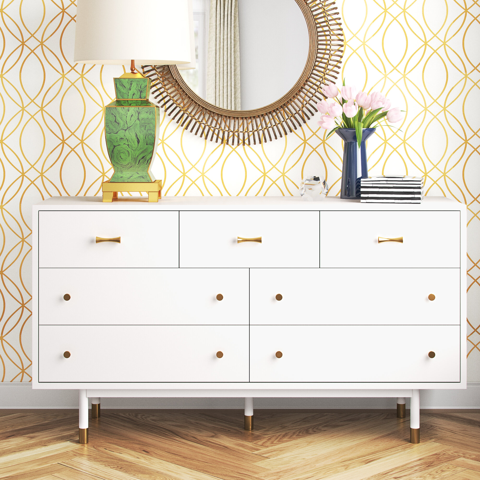 White dresser deals with colored drawers