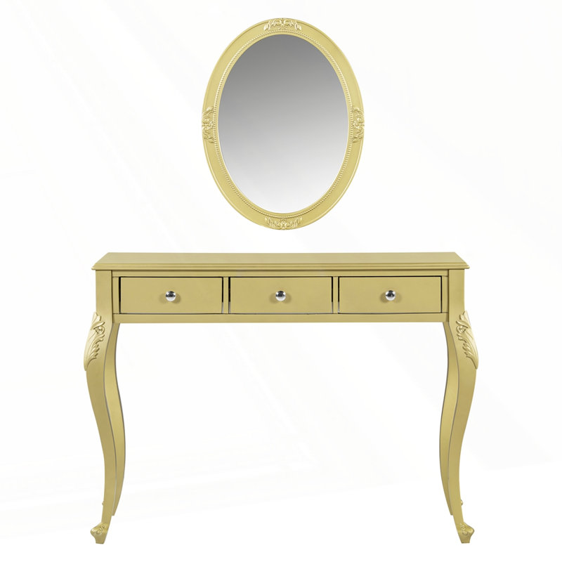 Luxury Makeup Vanity Desk With Oval Mirror, Gold