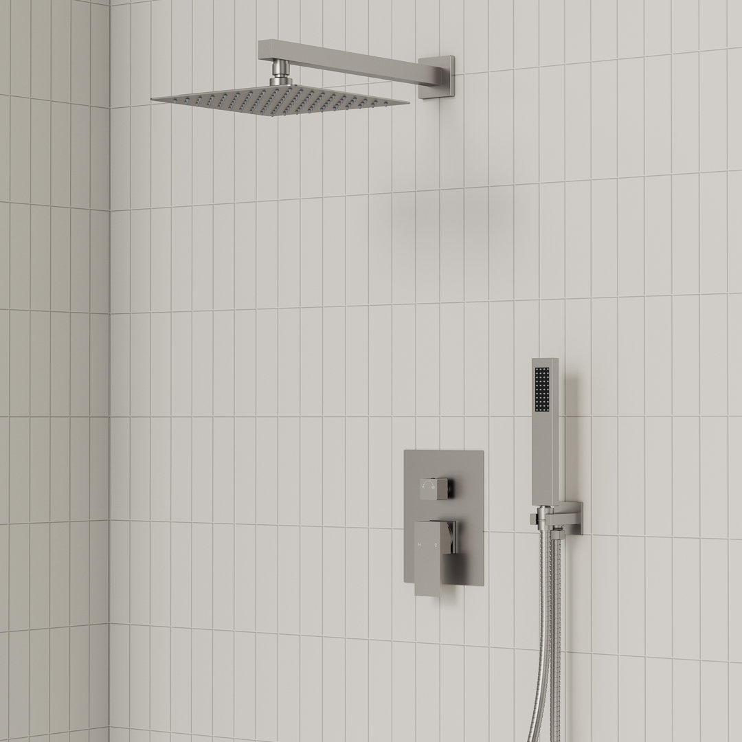 RainfallCascade 10" High Pressure Rainfall Shower System, Wall Mount Shower Faucet Set with Handheld Spray EVERSTEIN 