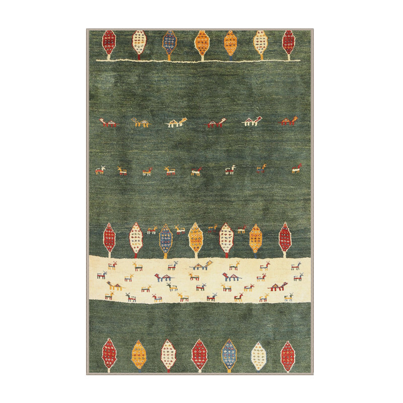 Tapis abstrait vert / beige Tora, Rectangle 8 pi x 12 pi