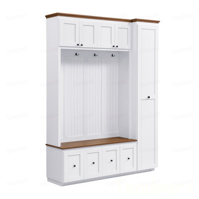 Entryway Hall Tree with Storage Bench, 5-in-1 Hall Tree Coat Rack Shoe Bench with Cabinets, Drawers & Hooks for Hallway, Entryway, Living Room, Mudroo
