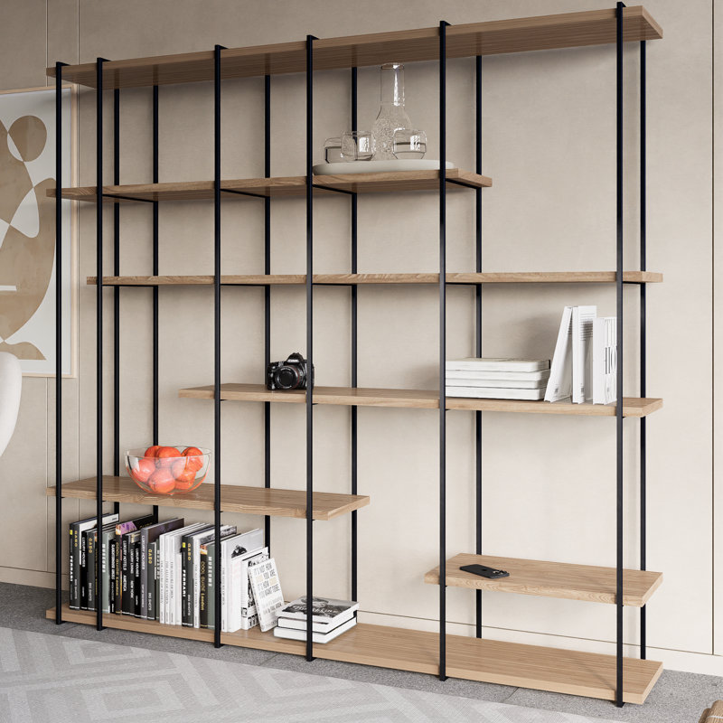 7 Tier Asymmetrical Shelf Unit with 6 Metal Frame, Ethon Bookcase and Collection Display Cabinet