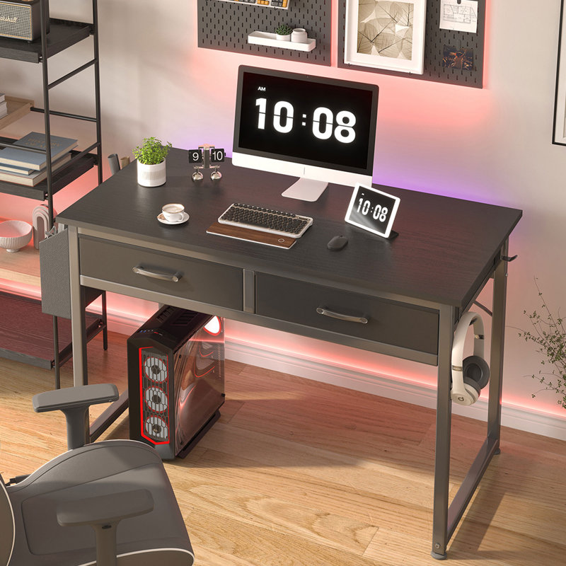 Writing Desk With Drawers Computer Table Vanity Desk, 31.1" H x 39.4" W x 17.7" D, Black
