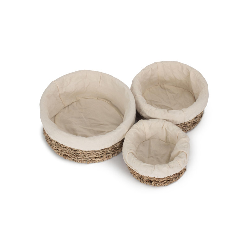 3 Piece Lined Seagrass Storage Basket Set