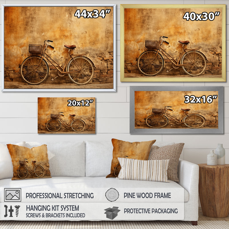 Caramel bicyclette sur toile, H 30 po x l 40 po x P 1,5 po, Cadre photo blanc