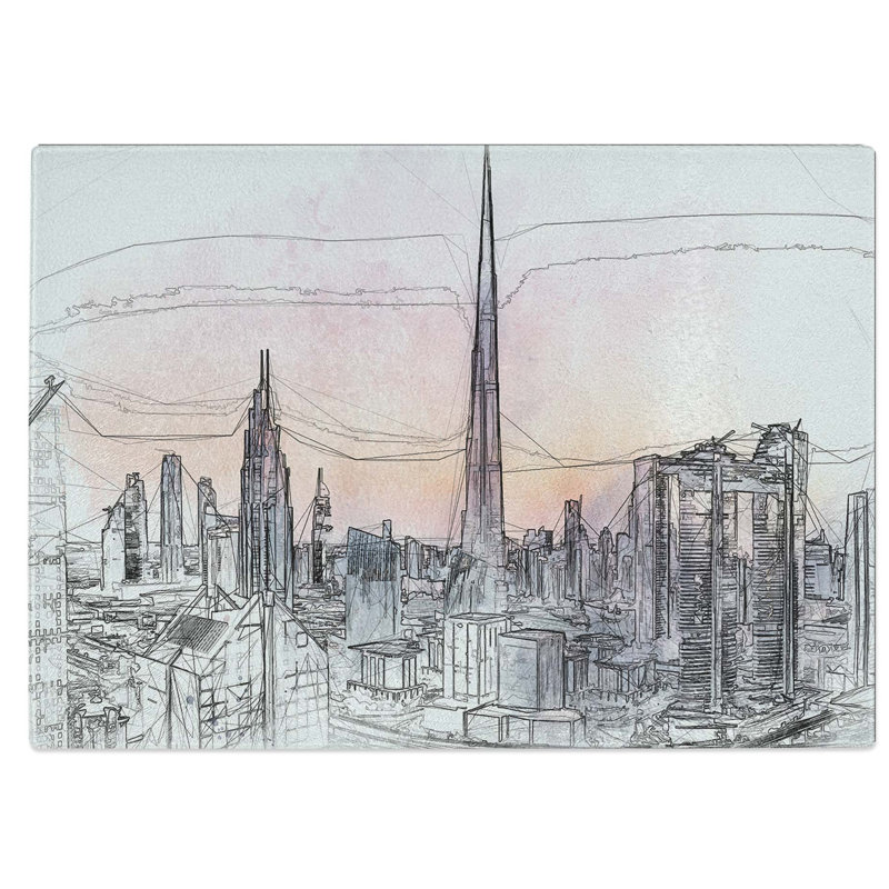 Glass Dubai Skyline in Abstract Chopping Board, 28.5 cm W x 20 cm L