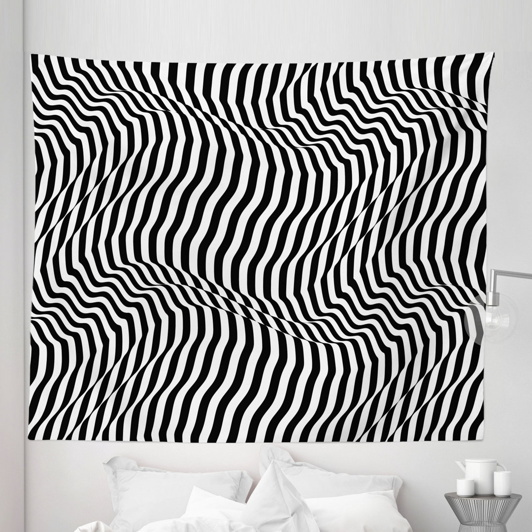 Optical Illusion Monochrome Stripes Modern Perspective Art Wall Hanging
