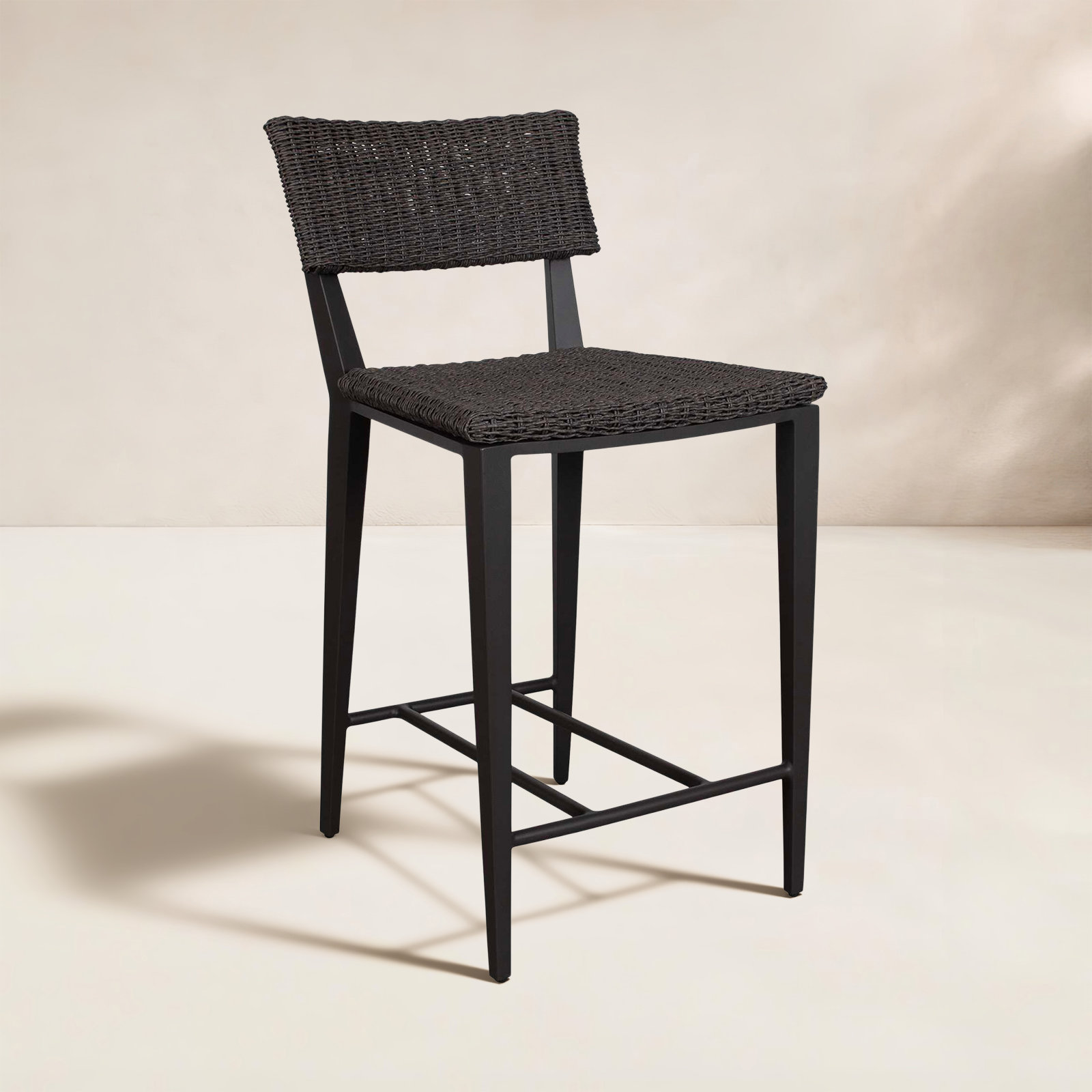 White Patio Bar Stool, 26.25", Black, Black