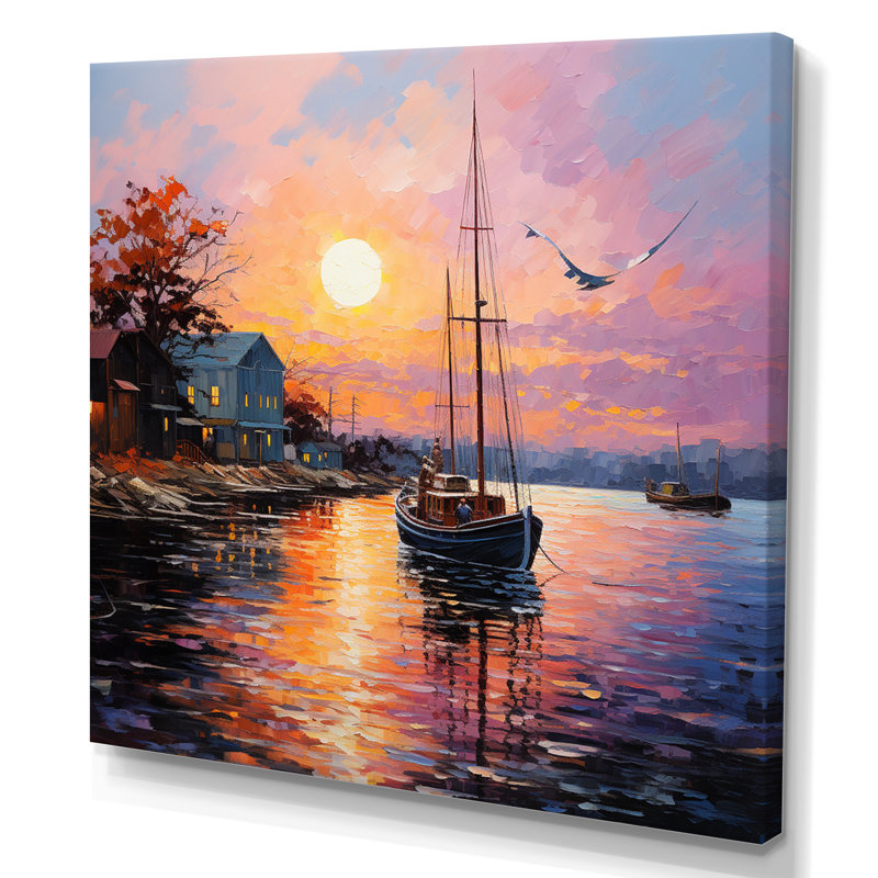 Port Portside Harmony Pointillism - reproduction sur toile, H 16 po x l 16 po x P 1 po, Toile tendue