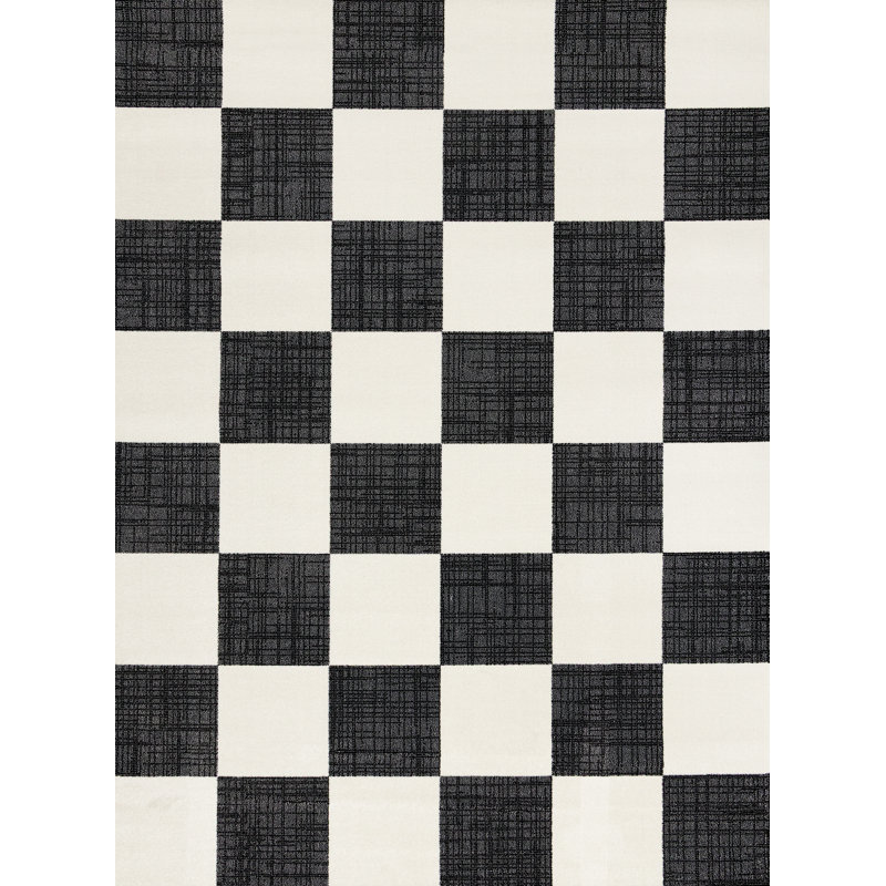 Tapis à damier noir / blanc Wum Collection, Rectangle 7 pi 10 po x 10 pi 6 po, Noir / blanc