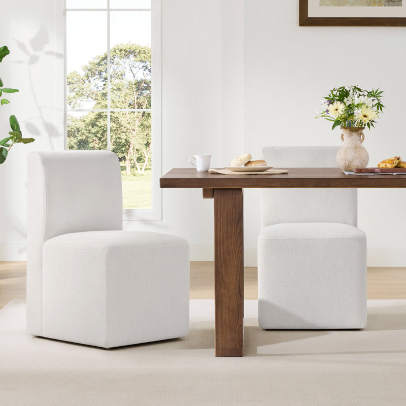 Chaise d'appoint rembourrée en polyester avec roulettes Bralan, Crème, crème