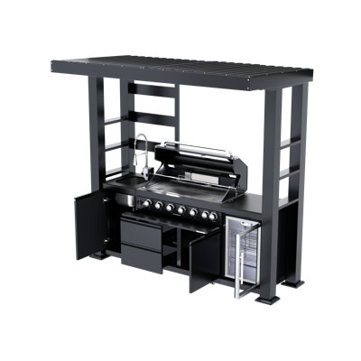 94'' 6-Burner Propane Gas Outdoor Kitchen Island Grill With 85,000 BTU, Rotisserie, Wine Cooler, Compact Refrigerator & Storage Drawers