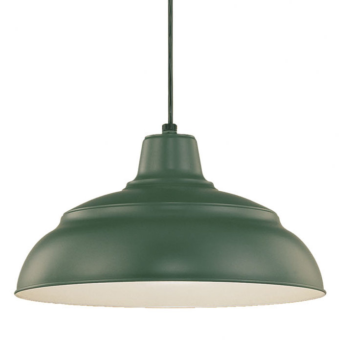 Abrahamson 1 - Light RLM Single Dome Pendant, Satin Green, 8.25"H x 14" W x 14" D