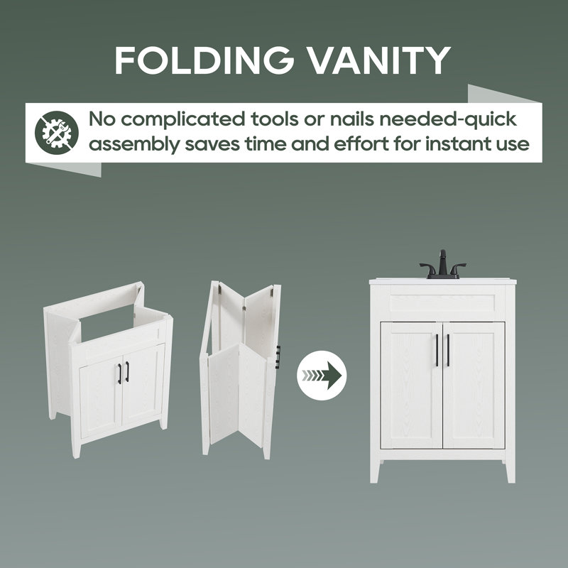 Adria 24" White Oak Bathroom Folding Vanity With Solid Surface Composite Top
