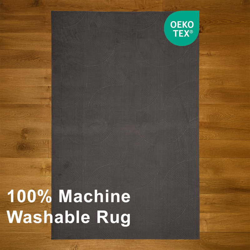 Elion Modern Machine Washable Grey Area Rug, Grey, Rectangle 8' x 10'
