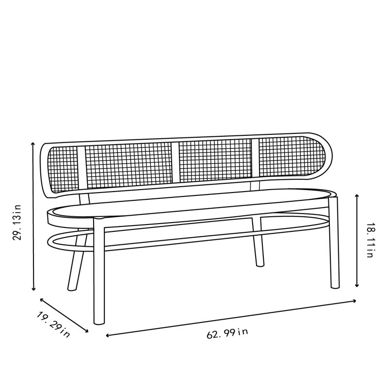 Banc Bia, H 29,13 po x l 62,99 po x P 19,29 po, Noir