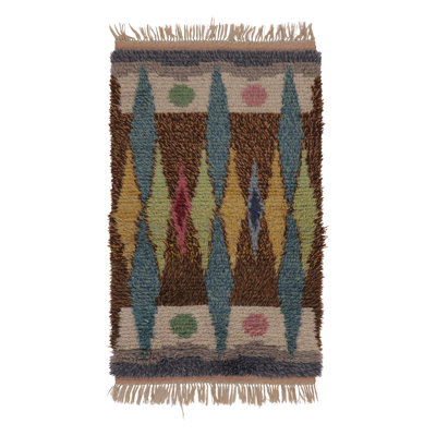 Vintage Swedish Rya Rug, Earth Tones With Scandinavian Diamond Geometry - Rug & Kilim