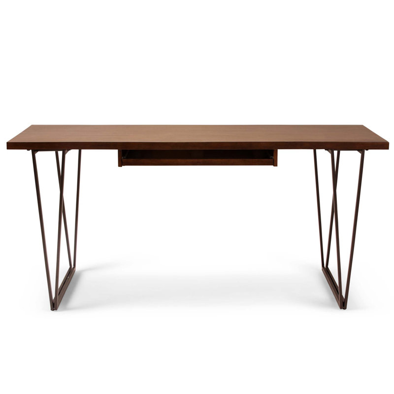 Bureau industriel en bois massif avec plateau coulissant pour clavier, idéal pour le travail et les études à domicile (BUREAU SEUL, CHAISE NON INCLUSE)