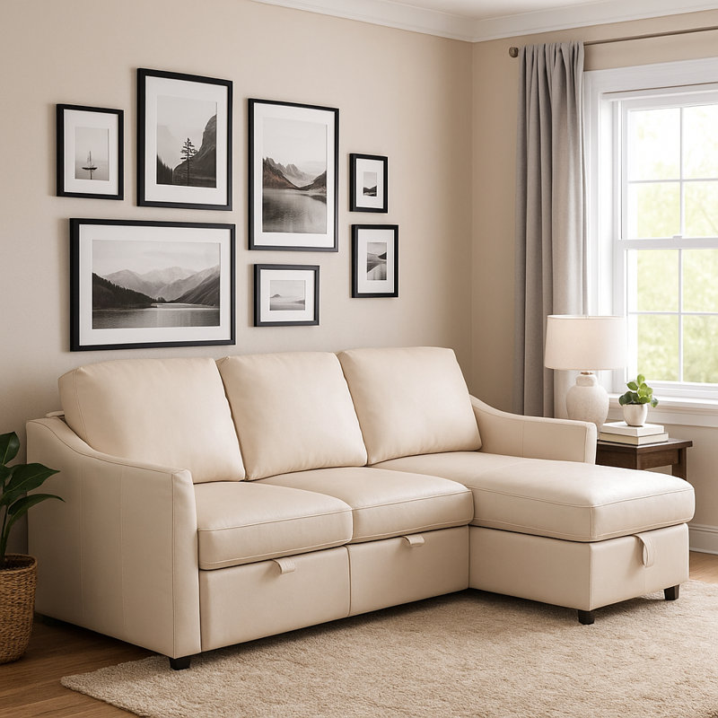 Ravello 81" Top Grain Italian Leather Upholstered Sleeper Sofa, Pull Out Bed With Storage Space For Living Room Bedroom Apartment