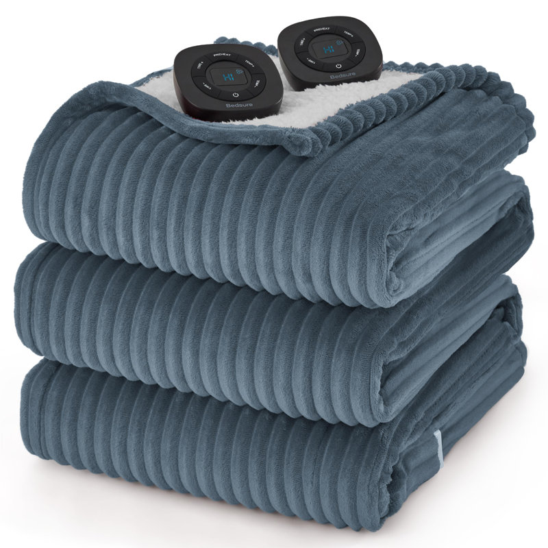 Couverture électrique chauffante en flanelle à nervures, chauffage avec 10 réglages de chaleur et 10 réglages de temps, arrêt automatique avec minuterie 8 heures, GentleSoft ™