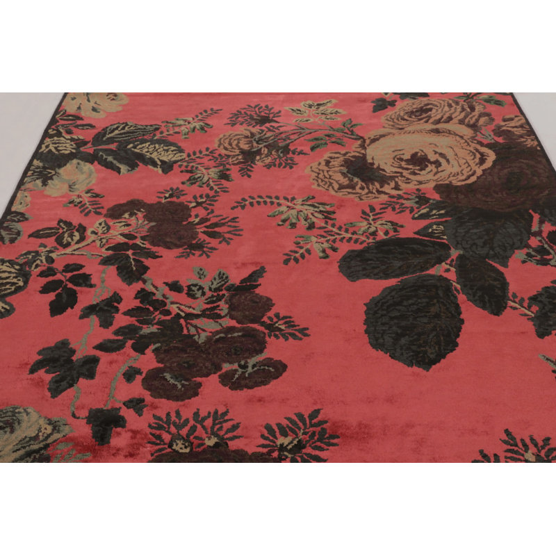 Rug & Kilim’S Modern Rug, Crimson Red With Rose Floral Pattern - Rug & Kilim