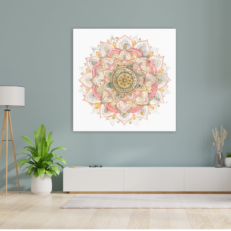 Boho, mandala tropical sur fond blanc, art géométrique floral bohémien, H 48 po x l 48 po