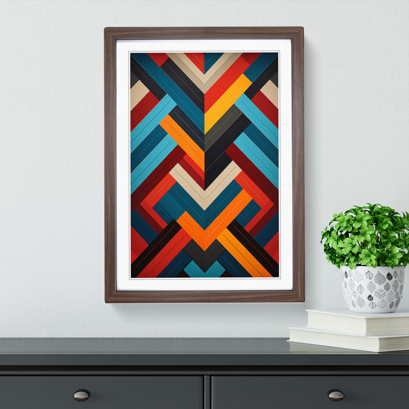 Chevrons Constructivism - Single Picture Frame Print on Wood, Walnut Framed, 64cm H x 46cm W x 2cm D