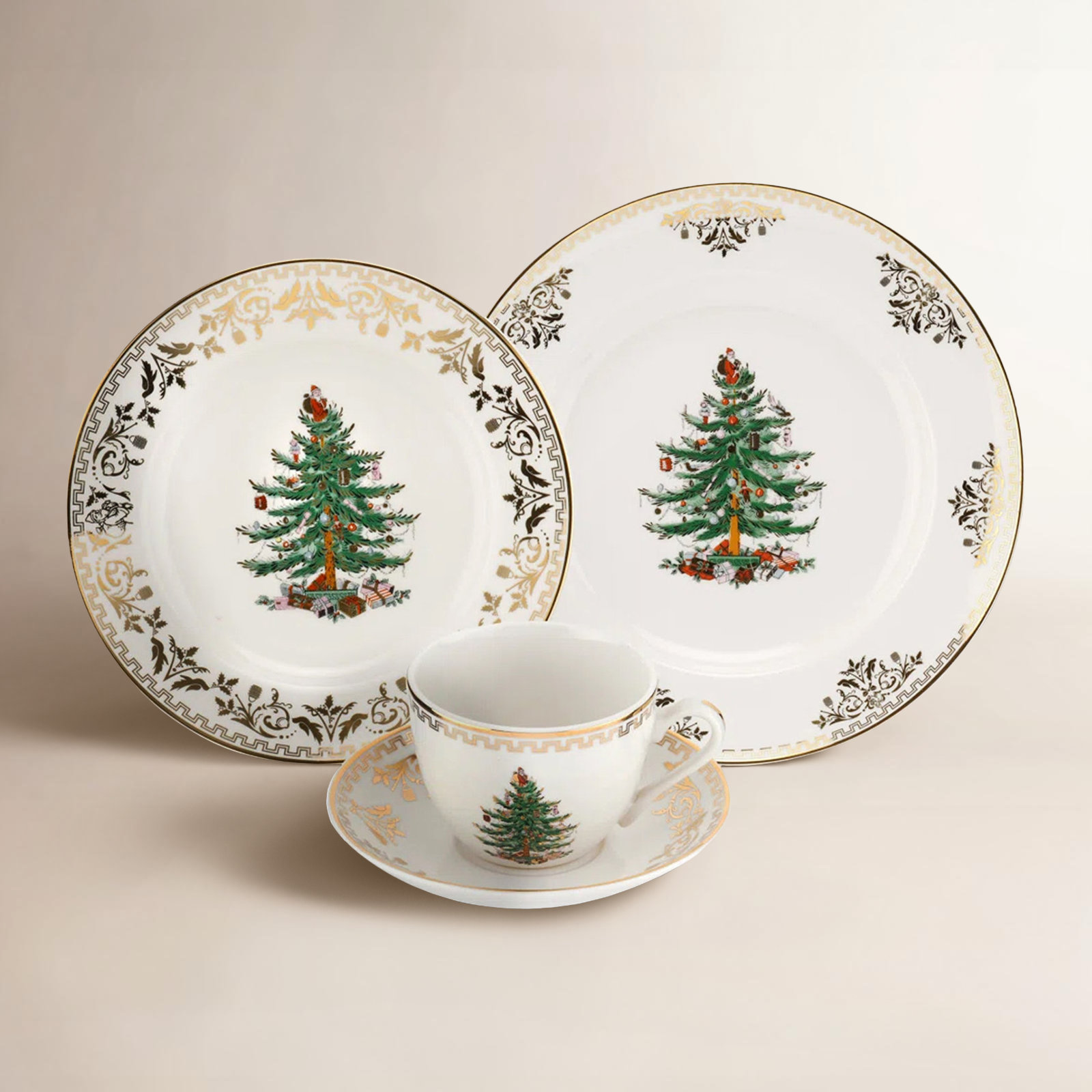 Christmas Tree Gold Porcelain Dinnerware Set