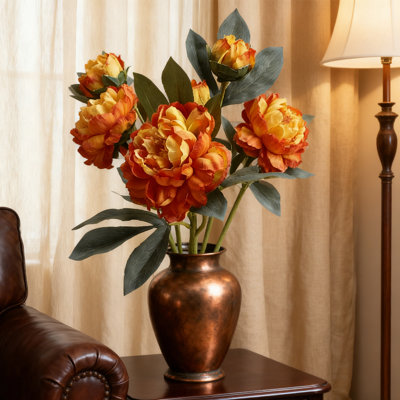 4 Pieces Baked Edge Artificial Peony Flower Bouquet,18.9 Inch Simulated Silk Peony Flower Bouquet,Silk Flowers for Outdoor Home Wedding Decoration,Table Centerpiece Decoration,Orange