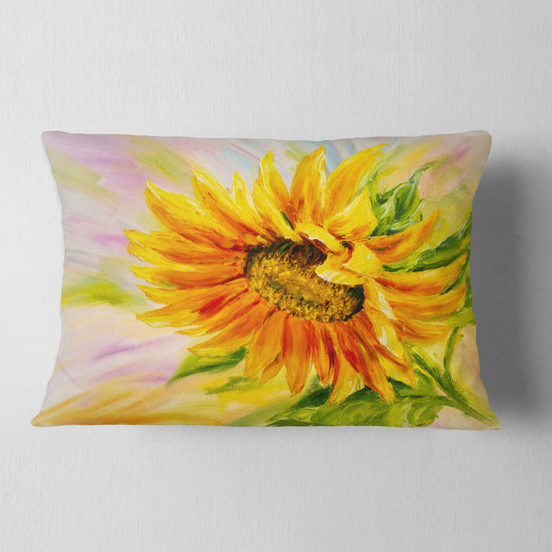 Coussin décoratif à imprimé floral tournesol, Rectangulaire, 12 po x 20 po