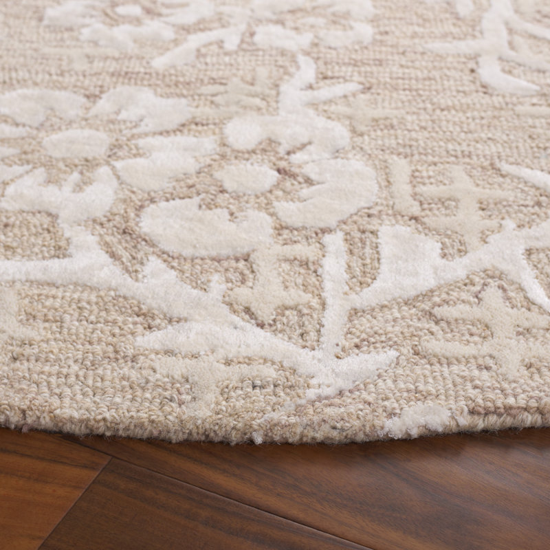 Dhiren Hand Tufted Wool/Viscose/Cotton Floral Rug in Ivory/Beige, Round 6'