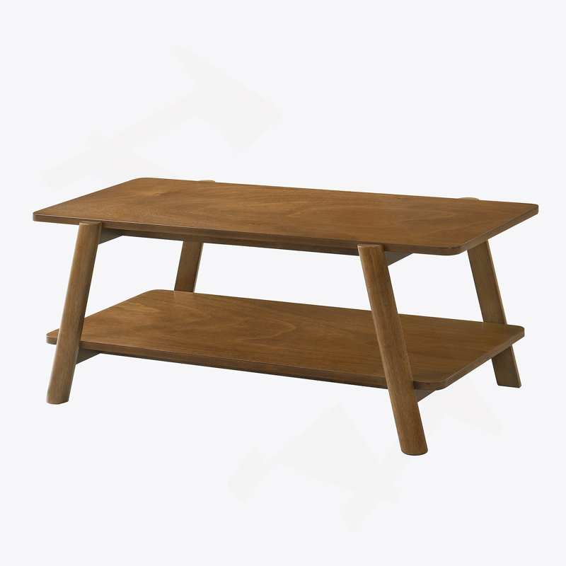 Table basse rectangulaire avec plateau en bois manufacturé et tablette