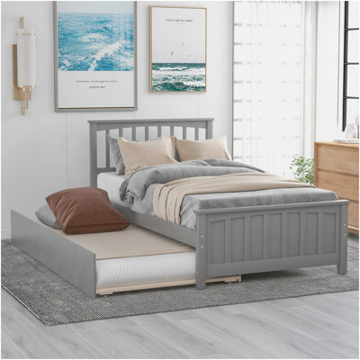 Lit plateforme simple avec lit gigogne, gris