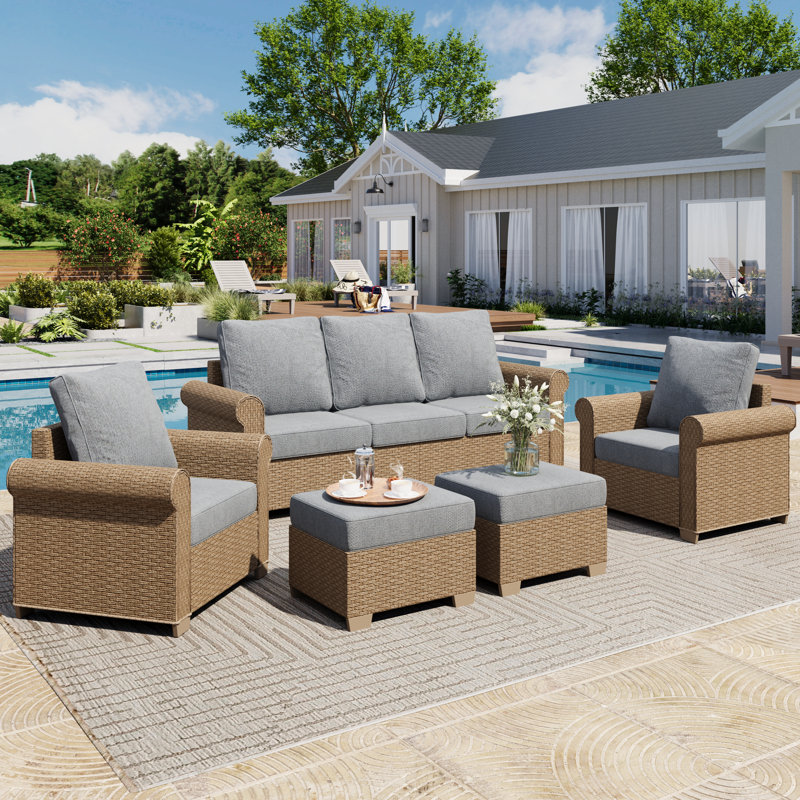 7-person Outdoor Patio Rattan Sofa With Ottoman