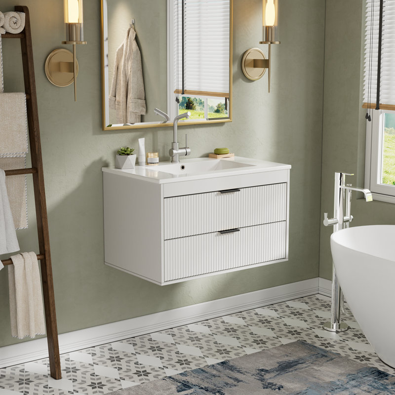 Meuble-lavabo flottant avec lavabo en céramique 30 po avec lavabo mural