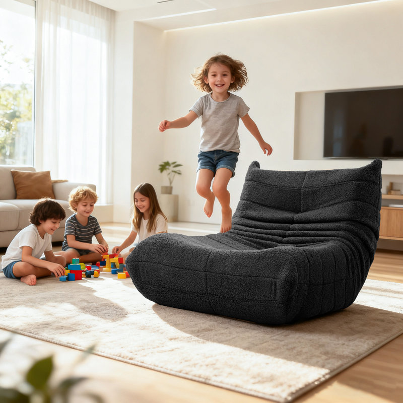 Teddy Fabric Standard Armless Bean Bag Chair & Lounger, Black