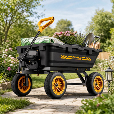 900LBS Steel Frame Garden Dump Cart with Flat Free Tires, Heavy Duty Beach Wagon with Ergonomic Anti Slip Grip for Outdoor, Easy to Assemble