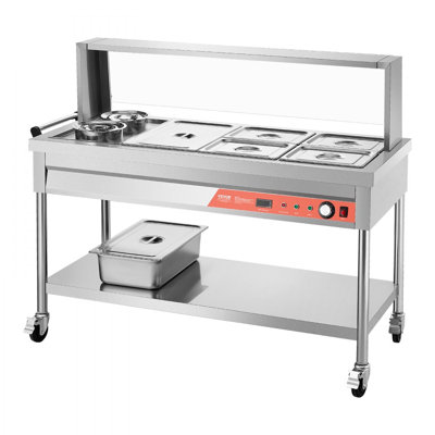 5 Pans + 2 Pots Commercial Food Warmer Steam Table with Undershelf Shield