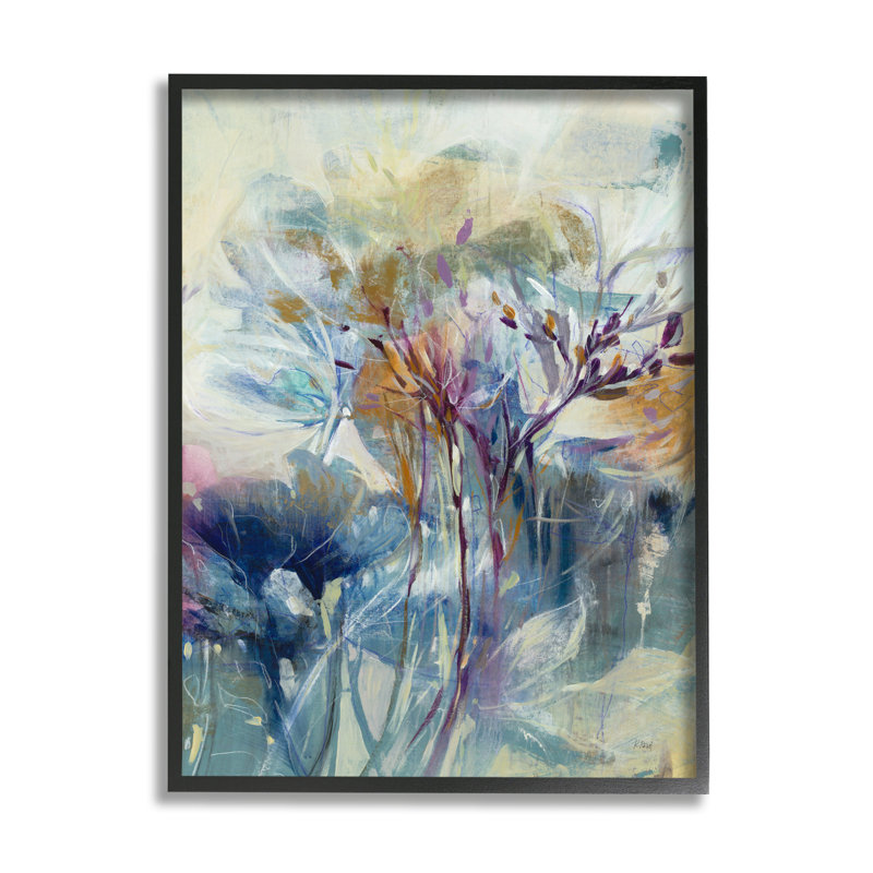 «Blooming Floral Blossoms Layered Botanical Outline» par K. Nari, peinture sur toile à cadre flottant