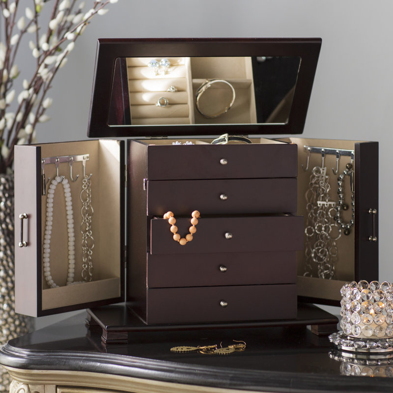Boîte à bijoux avec miroir et velours, Brun Java