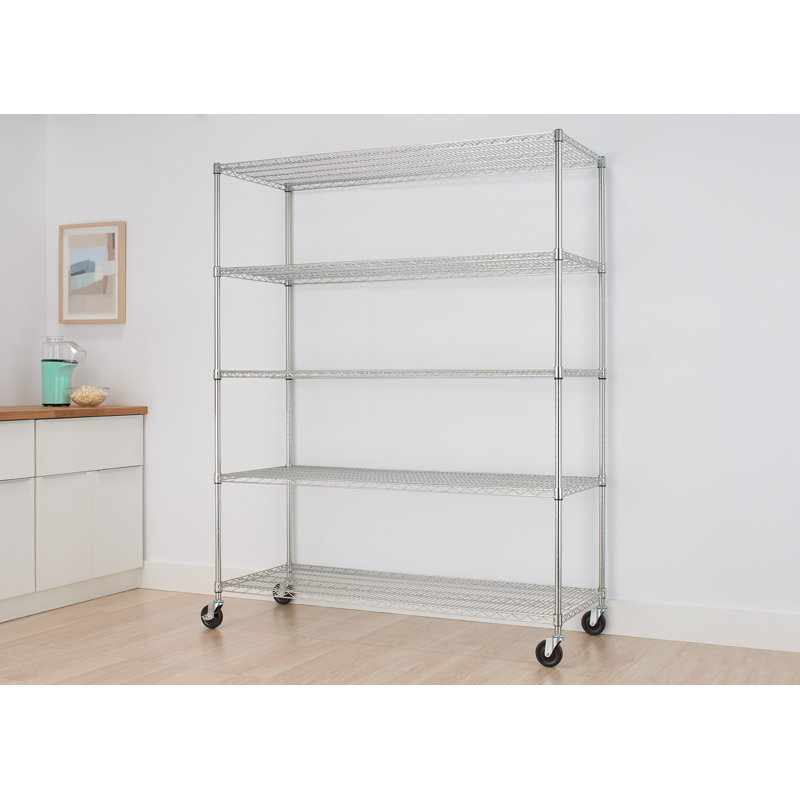 TRINITY EcoStorage 5-Tier NSF Rolling Steel Wire Shelving Unit w/ Wheels (60 in. W x 24 in. D), Chrome