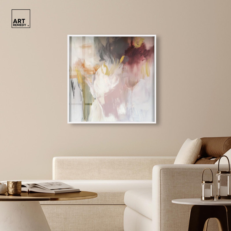 «Painterly Energy Shadowbox», impression d'art abstrait neutre par Art Remedy, H 41 po x l 41 po, Blanc
